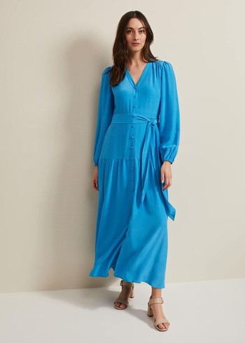 Phase Eight Tori Button Through Dress Blue USA | 3520986-YZ